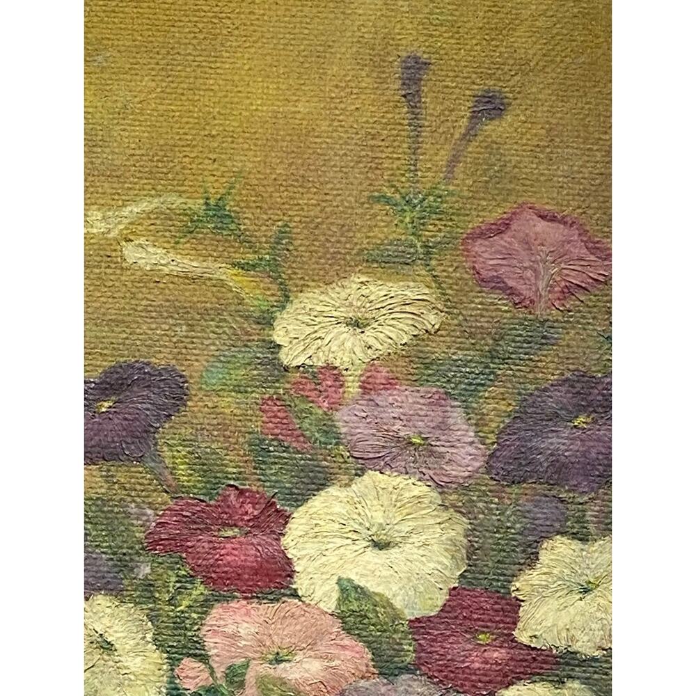 Early 20th Century “Petunias Floral Still Life” Oil Painting on Board Signed - Picture 4 of 13